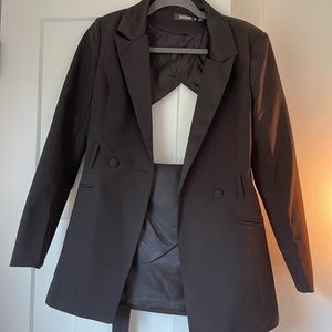 Misguided black tie waist cutout blazer